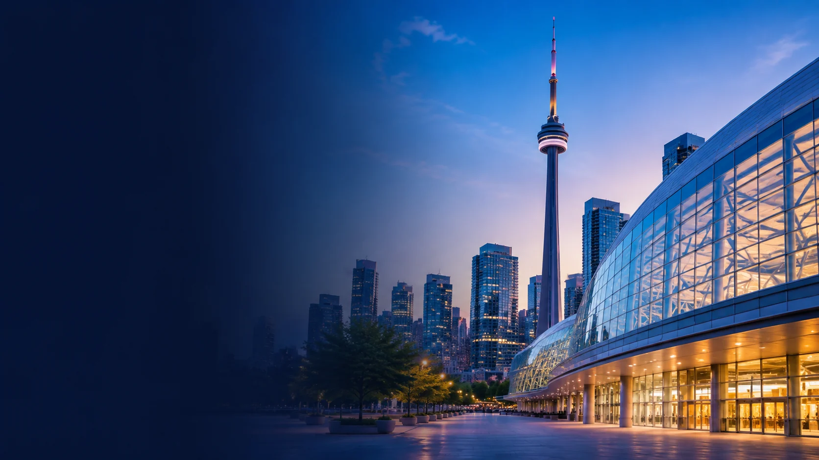 Toronto skyline and convention centre at blue hour